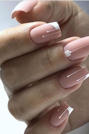 Dusty Rose with White Line French Design - elegant nude nail design for women over 60