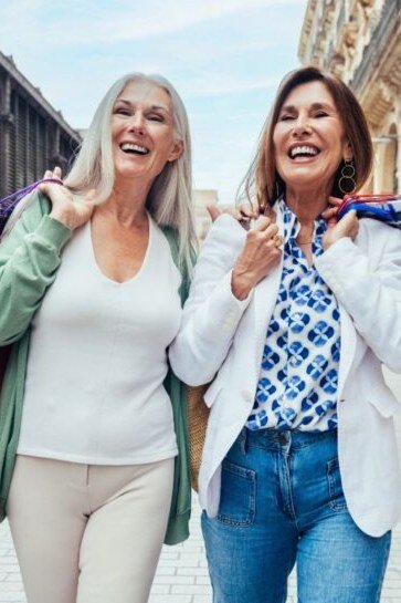 Striped Top with Jeans and White Top with Beige Pants - chic casual outfit for women over 50