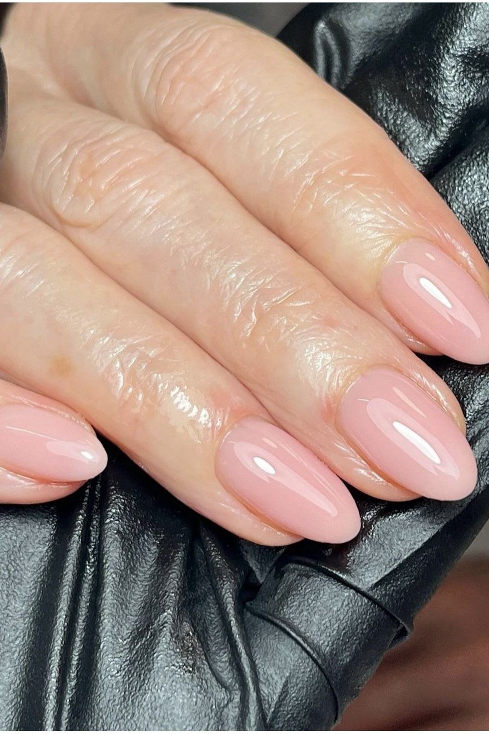 Pale Pink Almond gel nails for women over 60
