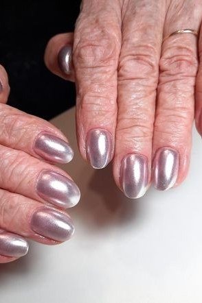Rose Chrome Almond Nails - winter nail trend for older women over 70