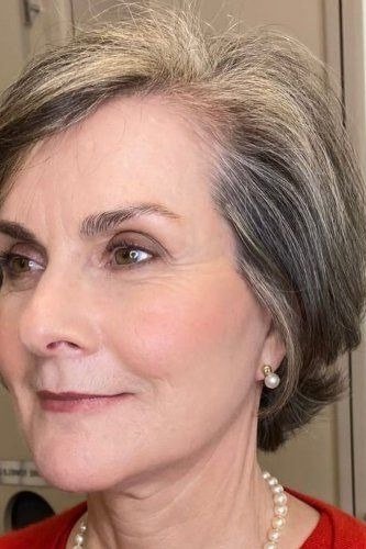 Salt-and-Pepper Swept Bob, medium hairstyle for women over 70