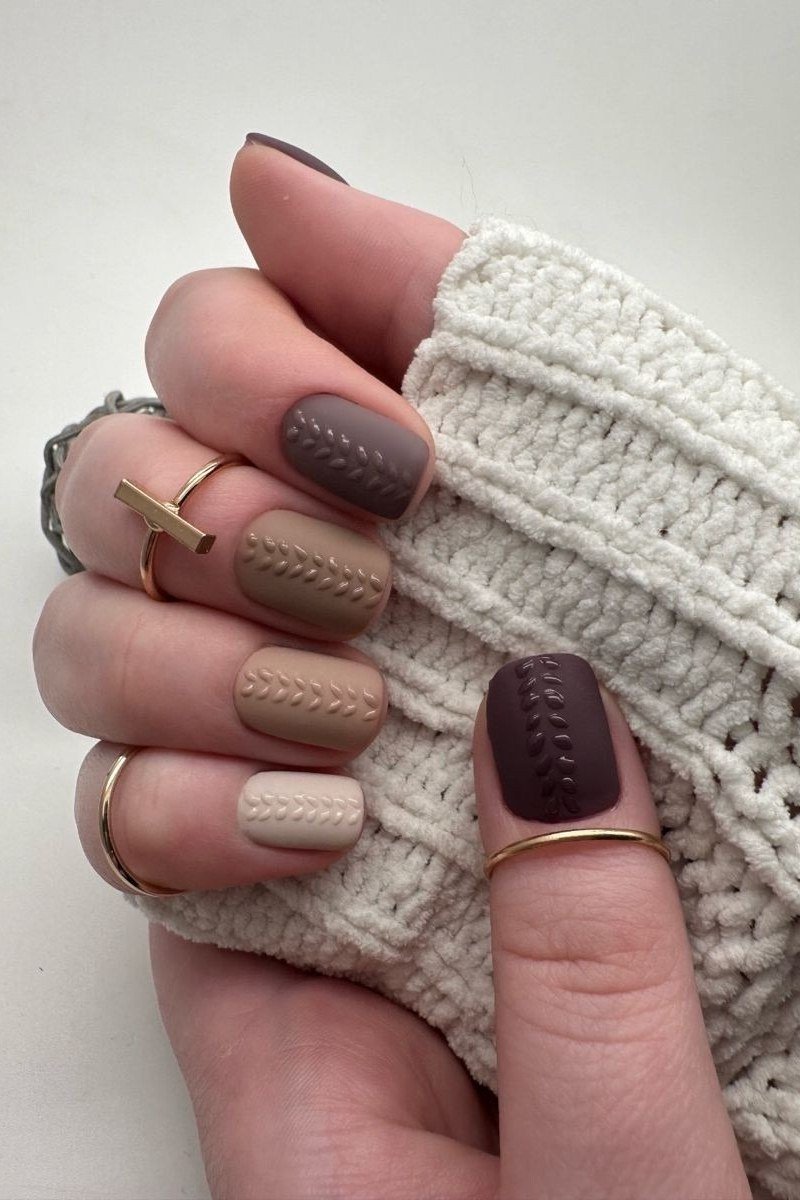 Plum and Taupe Sweater Knit Nails for women over 60