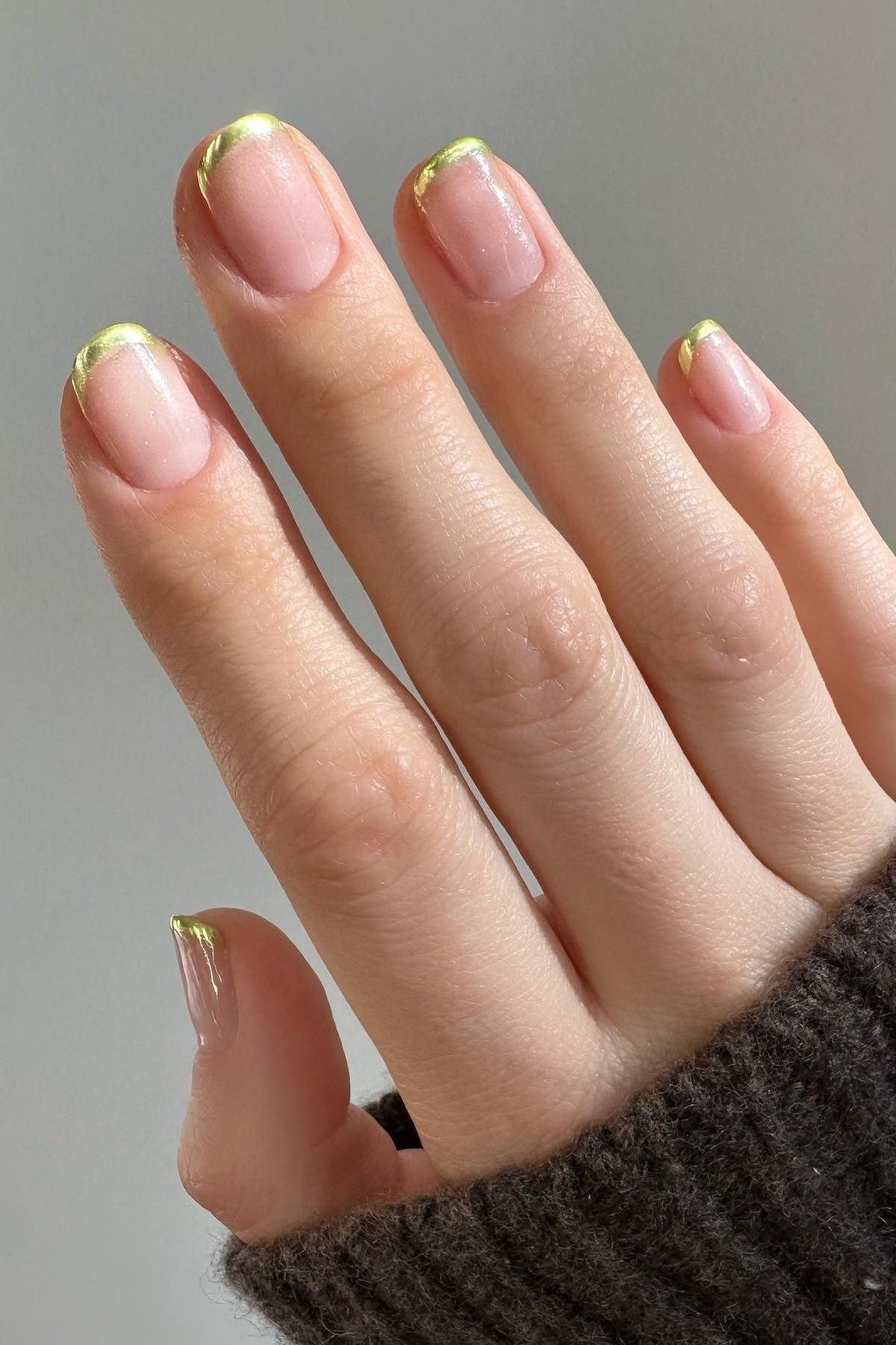 Cozy Gold Luxe - micro french manicure with ultra-thin tip line, elegant nail design for women over 50