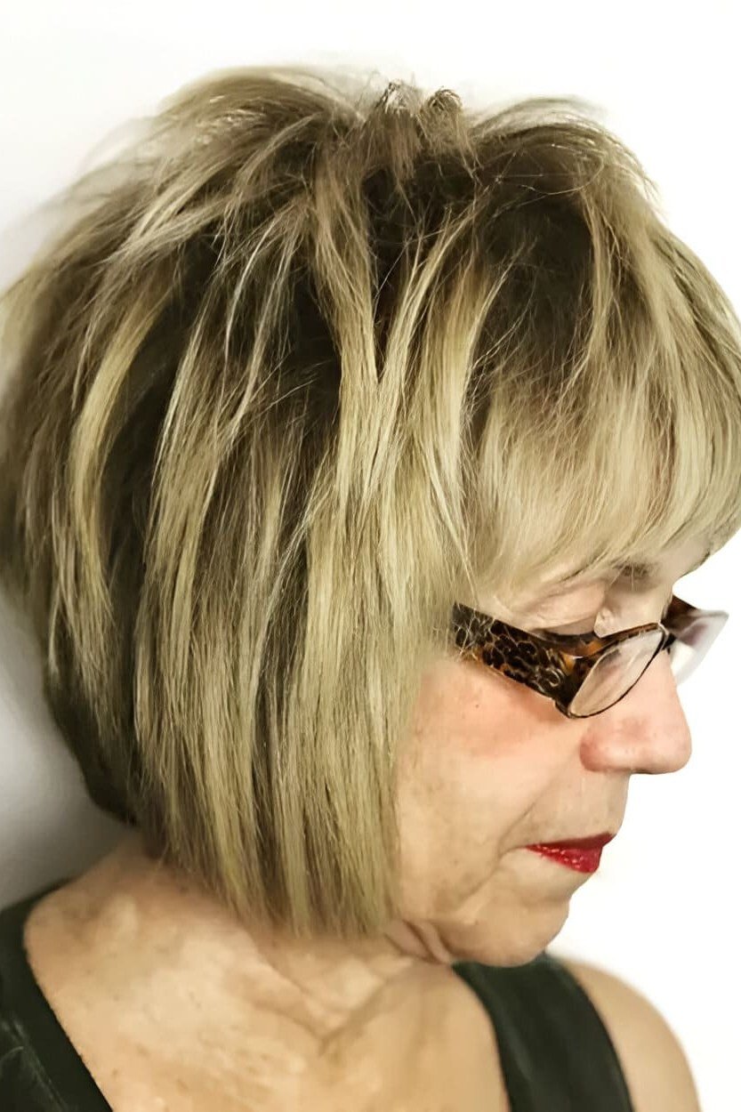Side Blonde Layered Bob With Glasses for women over 60