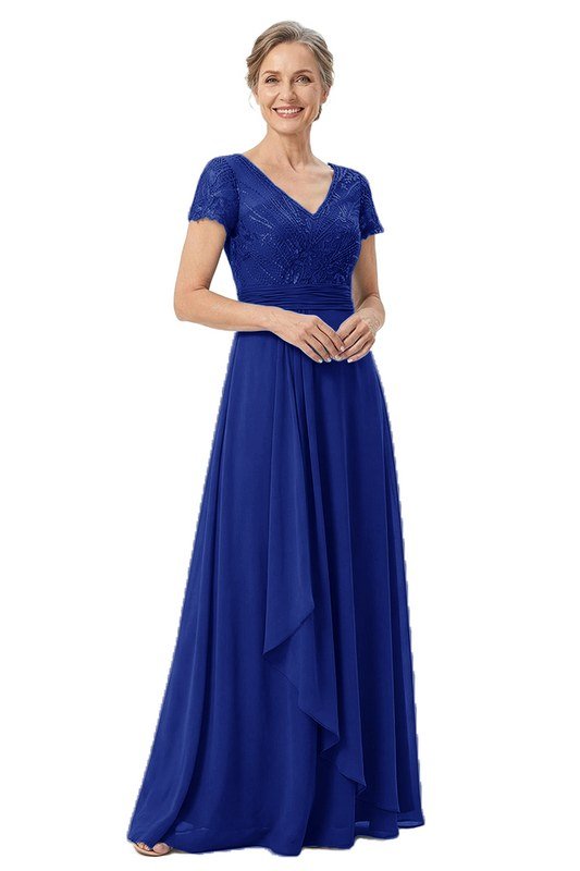 royal blue chiffon v-neck gown