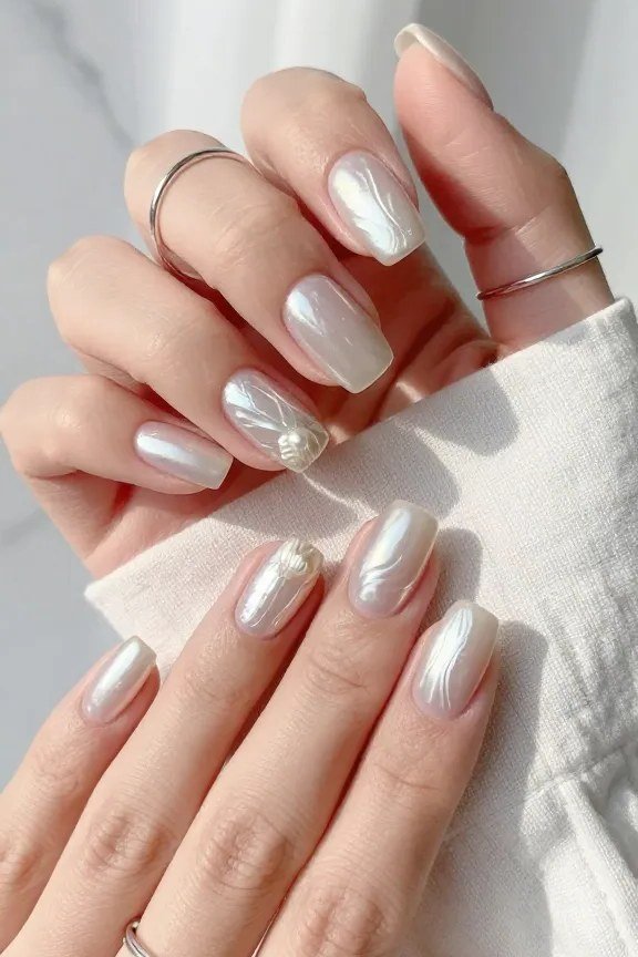 Silver-white shimmer nails for older women