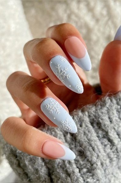 powder blue and pink, almond