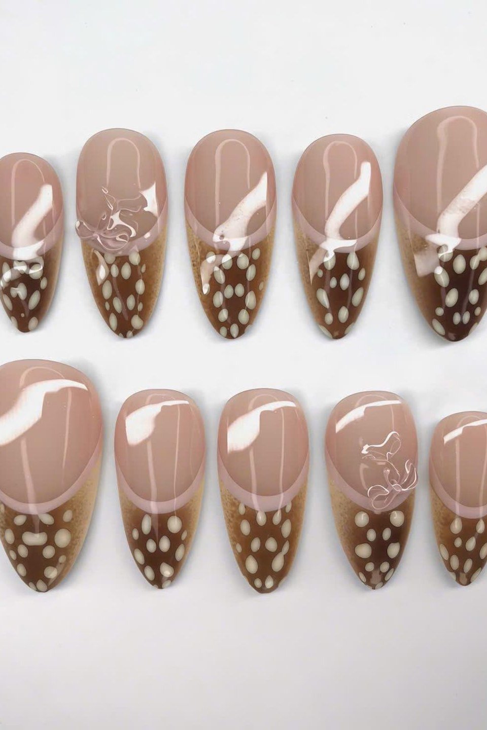 Brown amber and red spotted press-on nail set fall fawn print