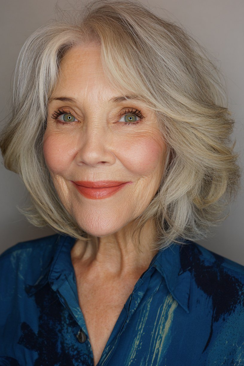 Bright Blonde Layered Bob, layered hairstyle for women over 70