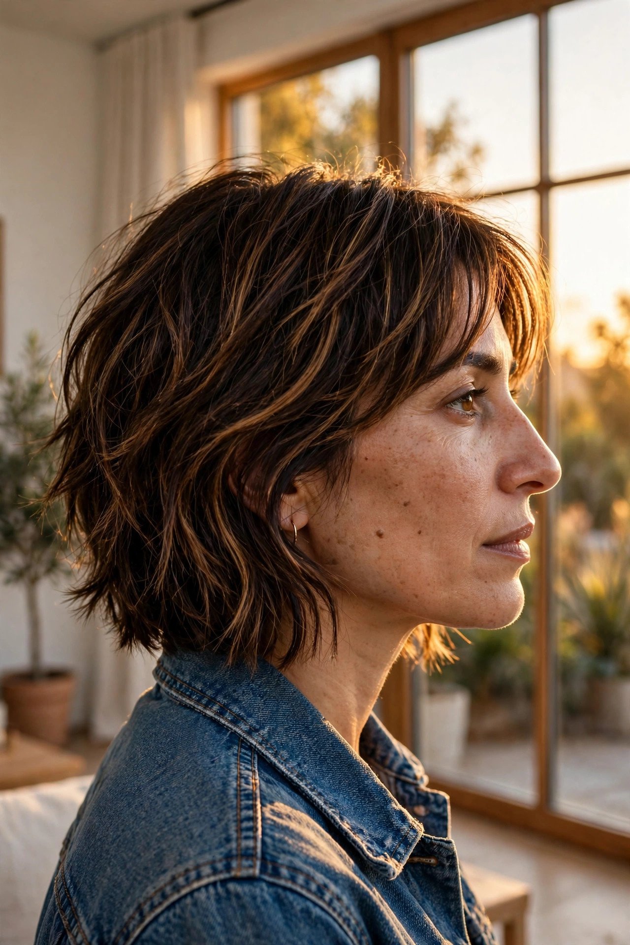 Shaggy bob with caramel highlights