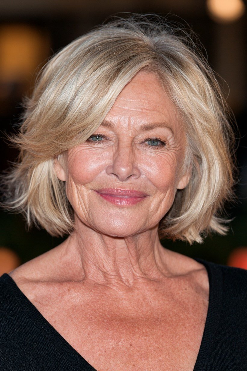 Blonde Bob with Bangs - timeless hairstyle for women over 60