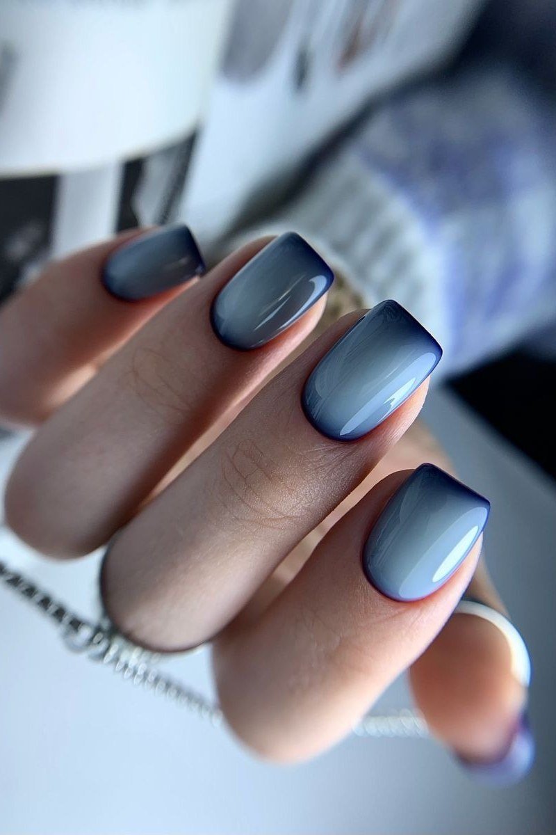 Blue gray ombre on short nails, ombre nail design for women over 60