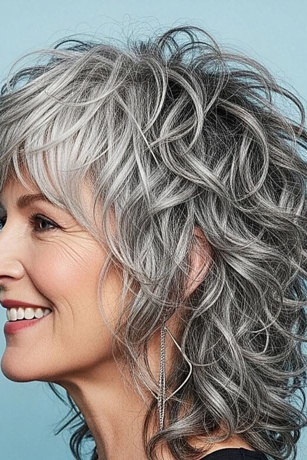 Curly gray shag with natural texture