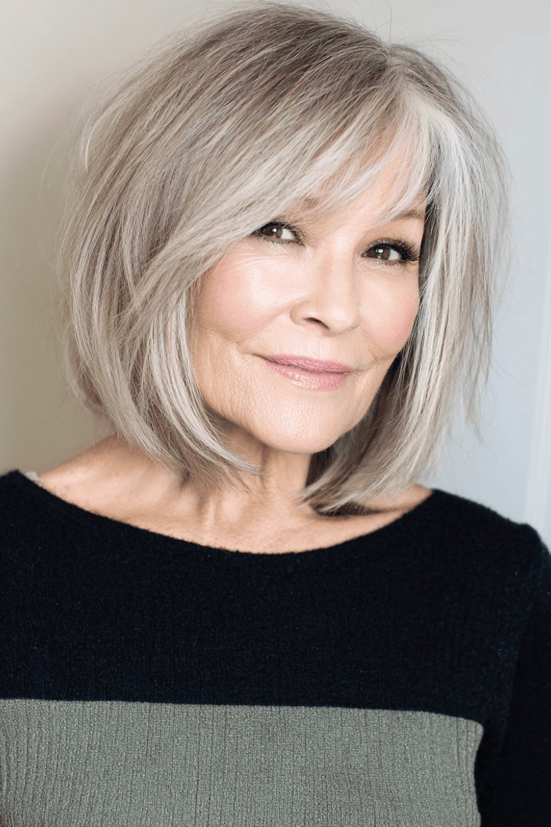 Silver Layered Bob with Soft Finish for women over 70