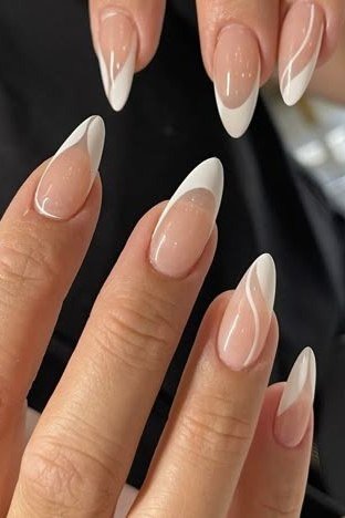 Nude French Almond - elegant nail art idea for mature hands, women over 50