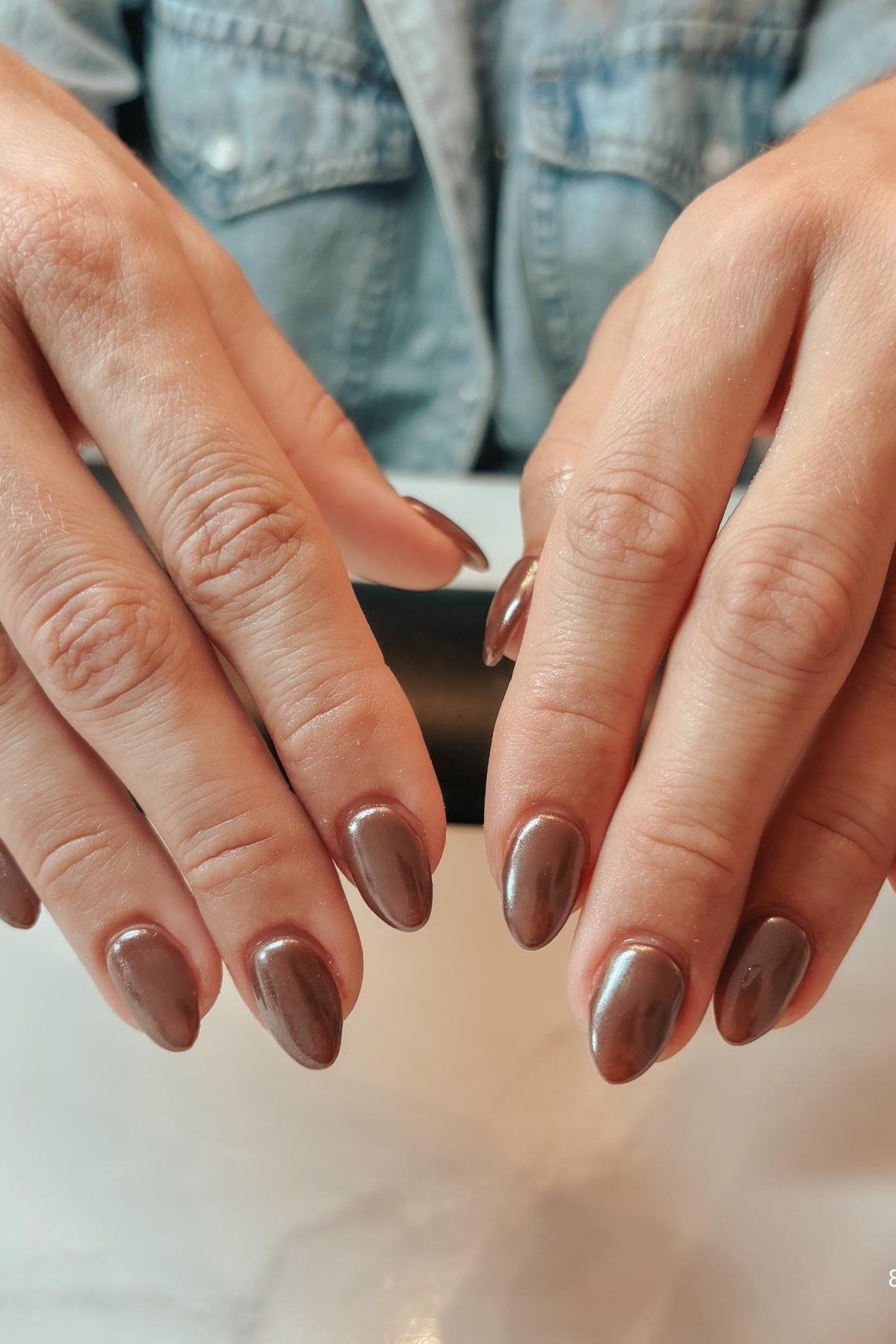Chocolate Oval Nails, chocolate brown fall nail design for women over 60
