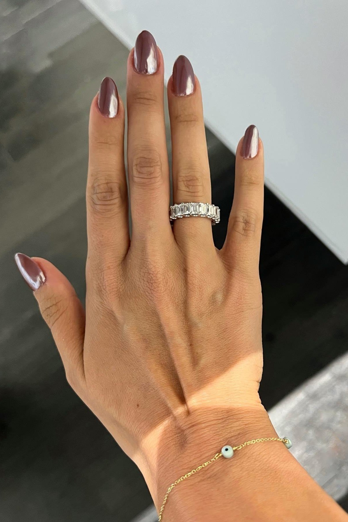Brown Chrome French Tip Almond Nails - brown nail idea for women over 50