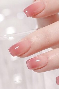 pink gradient baby boomer fade on short square nails