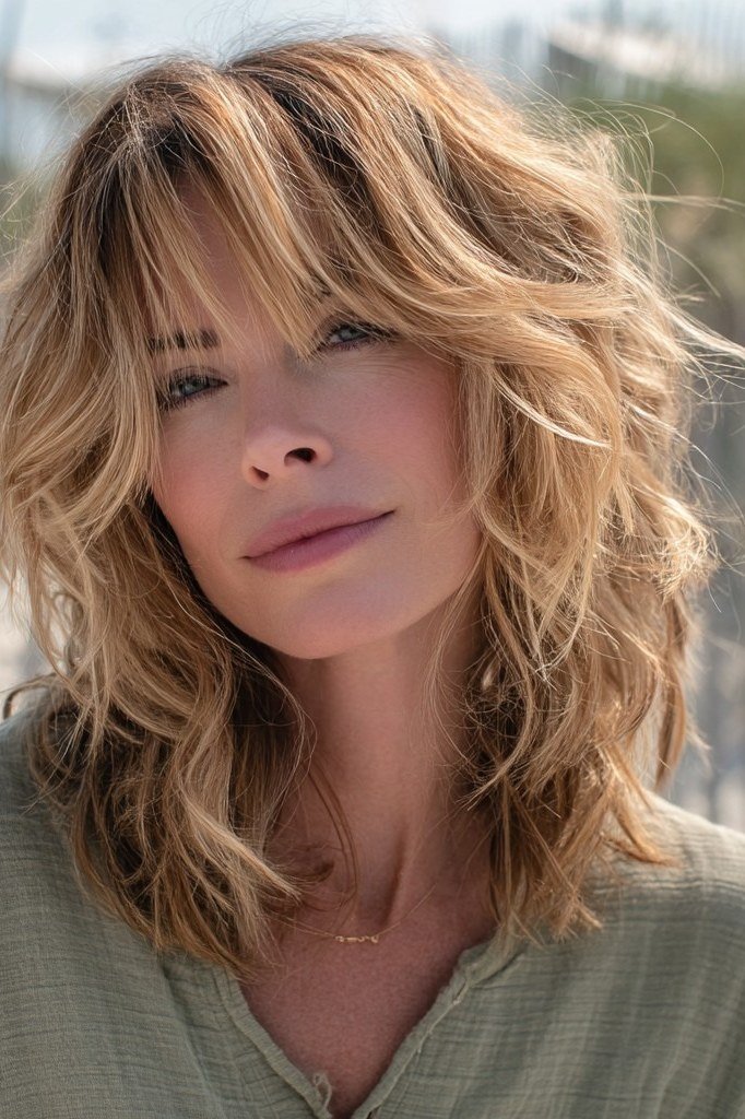 Modern Blonde Shag - medium shag haircut for women over 40