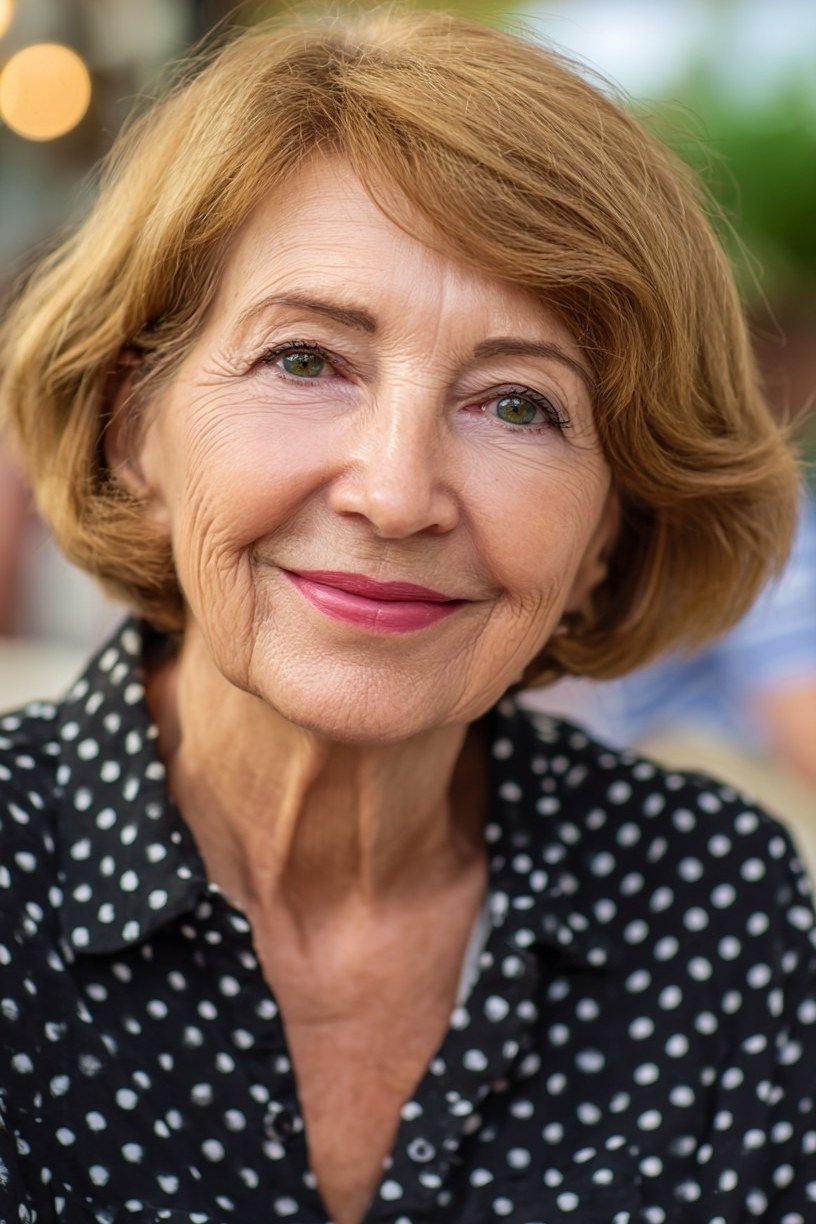 Copper-Brown Bob with Rich Color, medium hairstyle for women over 70