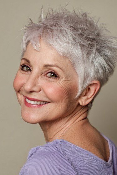 Lavender-Tinted Choppy Pixie - bold edgy pixie haircut for women over 50