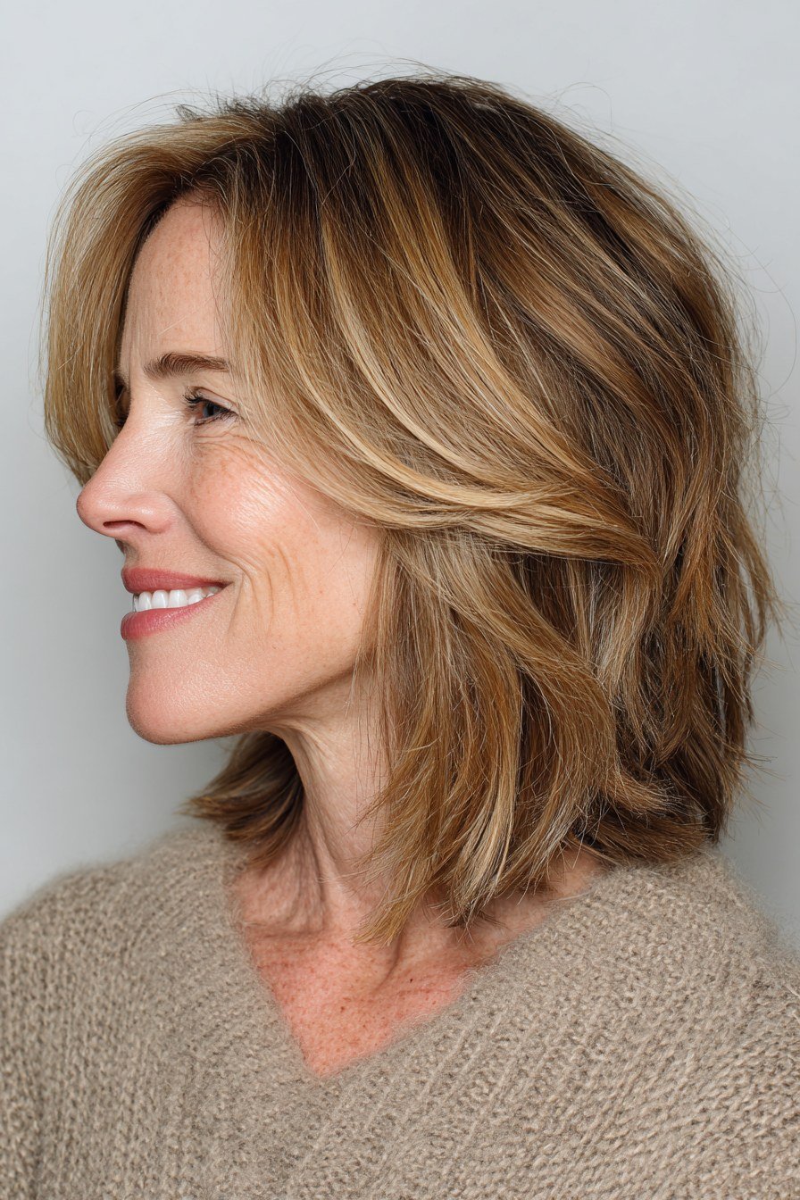 Honey-blonde layered bob with soft inward curves for women over 60