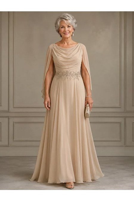 champagne chiffon gown with beaded waist