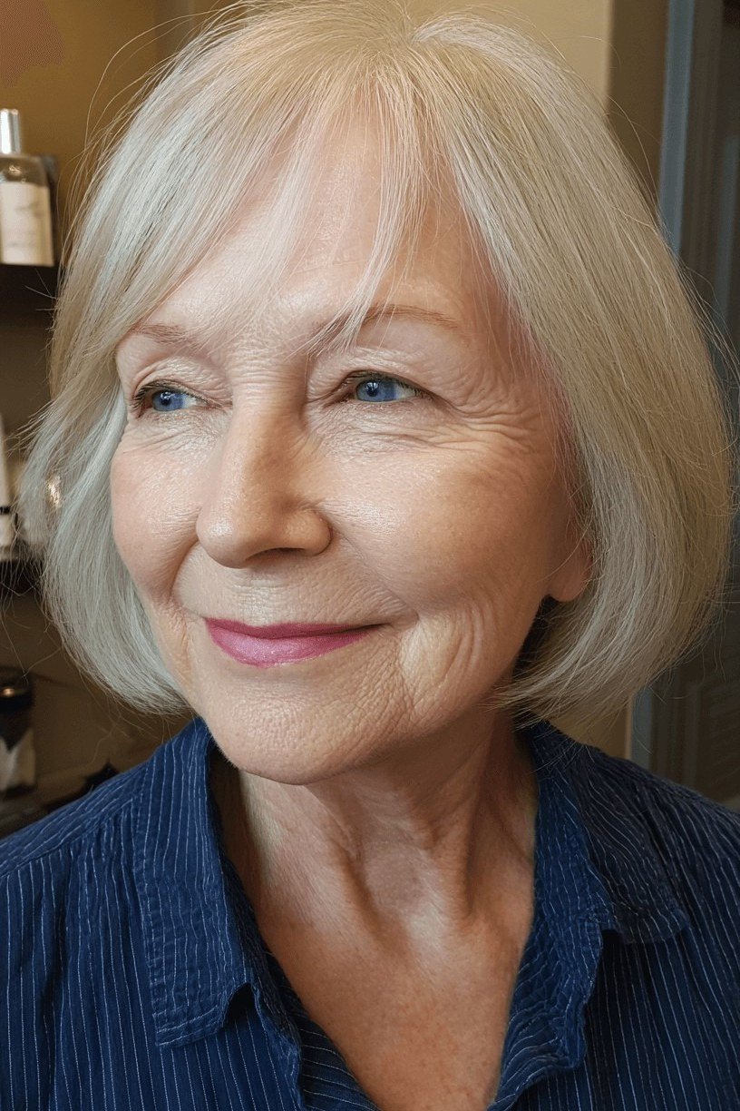 39. Blonde Bob with Side Sweep - wash and wear hairstyle for older women