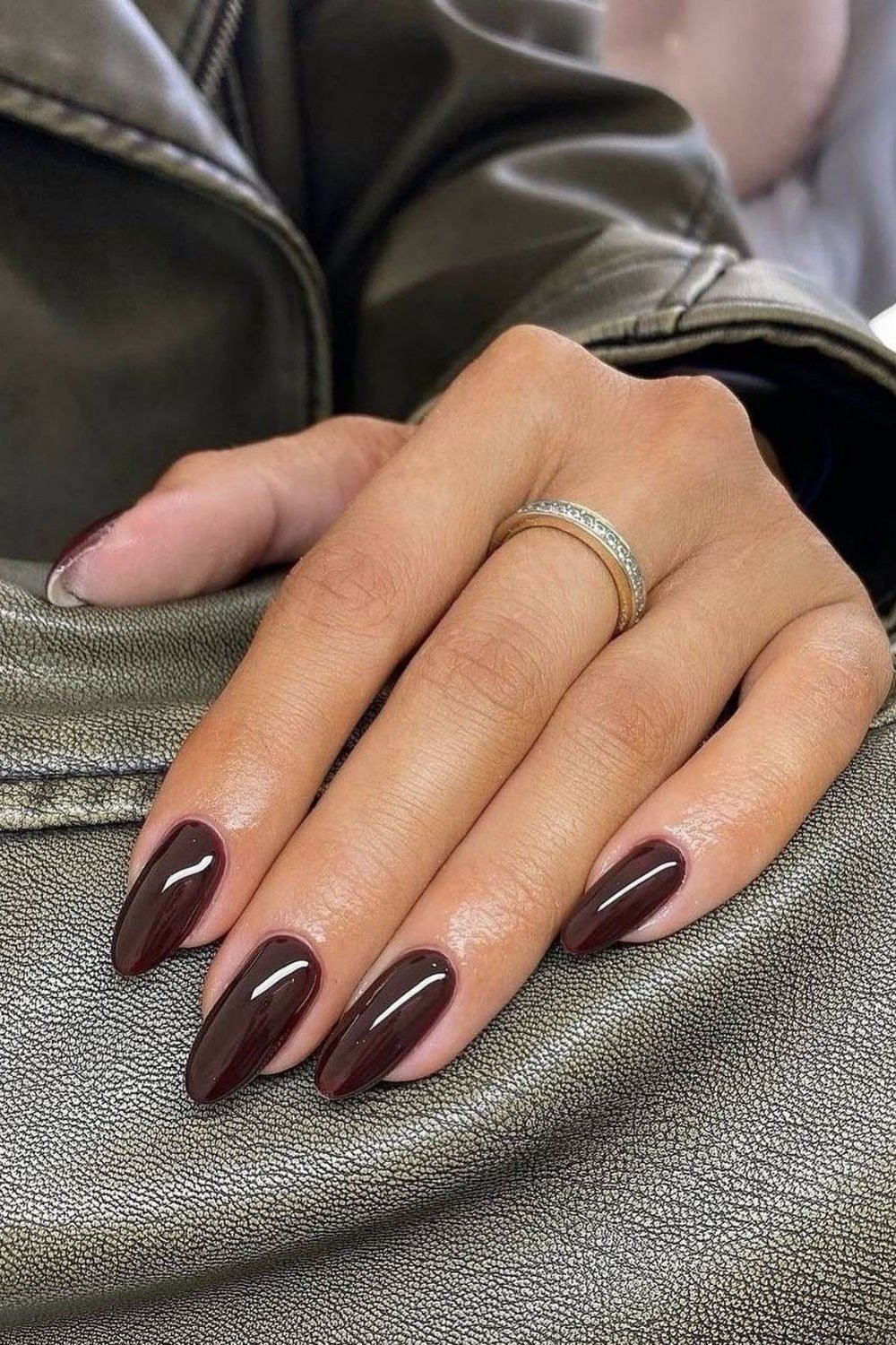 Dark Chocolate Almond Nails, fall nail color idea for women over 50