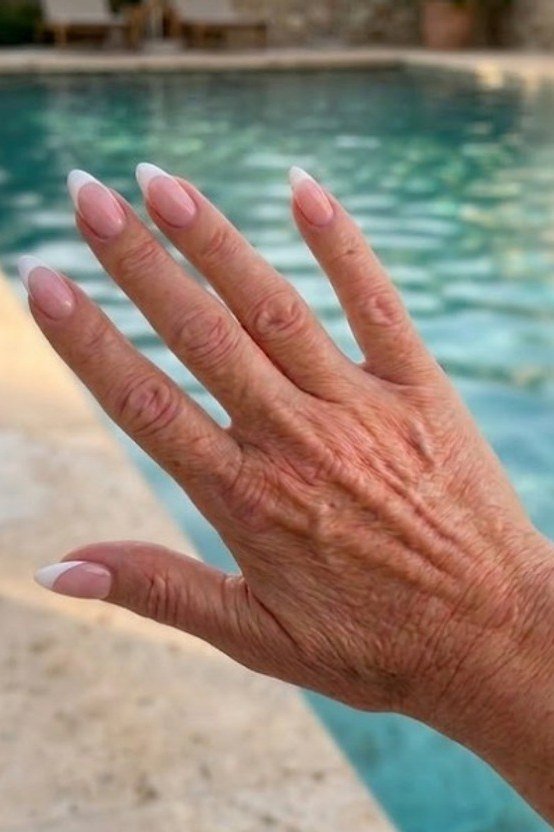 Almond French Manicure by the Pool for women over 60