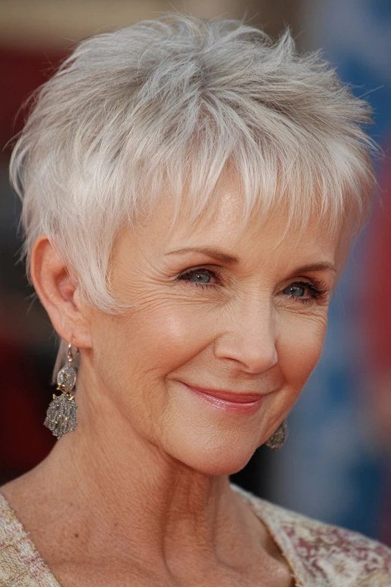 White Stacked Bob with Pearls - hairstyle for women over 70