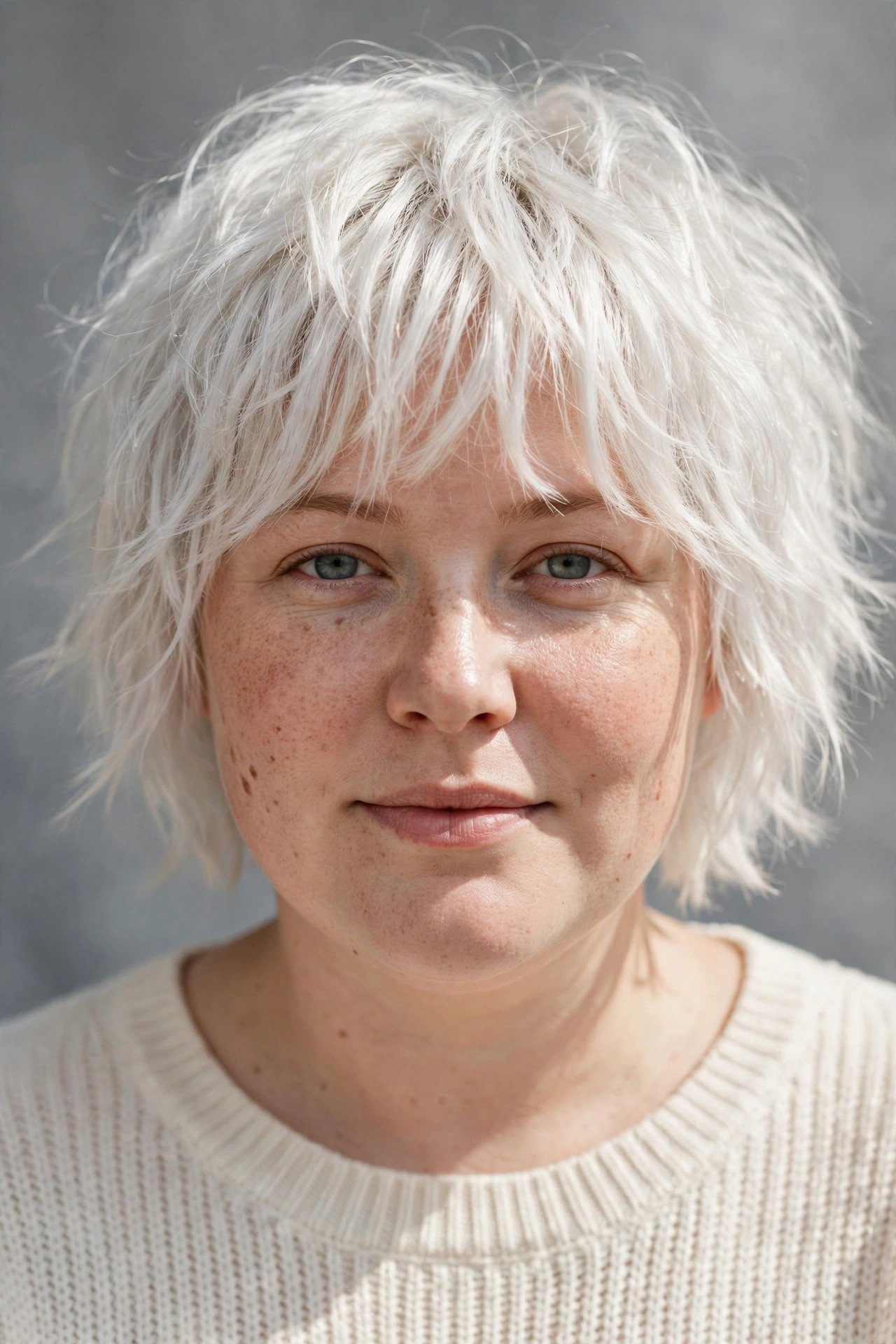 Shaggy bob with icy white blonde color
