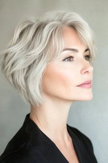 Layered White Bob - timeless hairstyle for women over 60