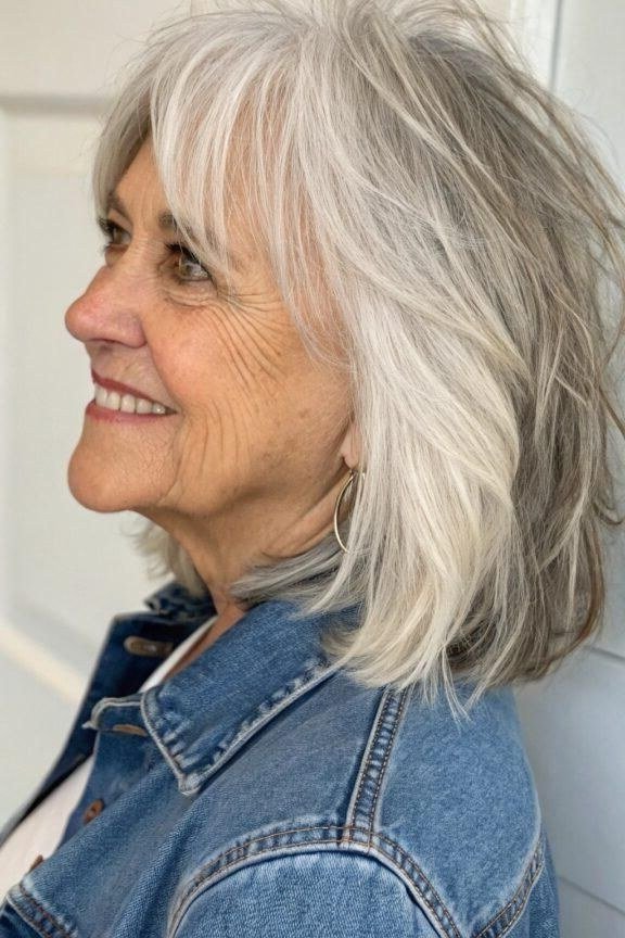 Silver shag with piecey bangs