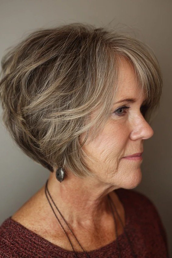 Silver Stacked Bob with Texture for women over 70