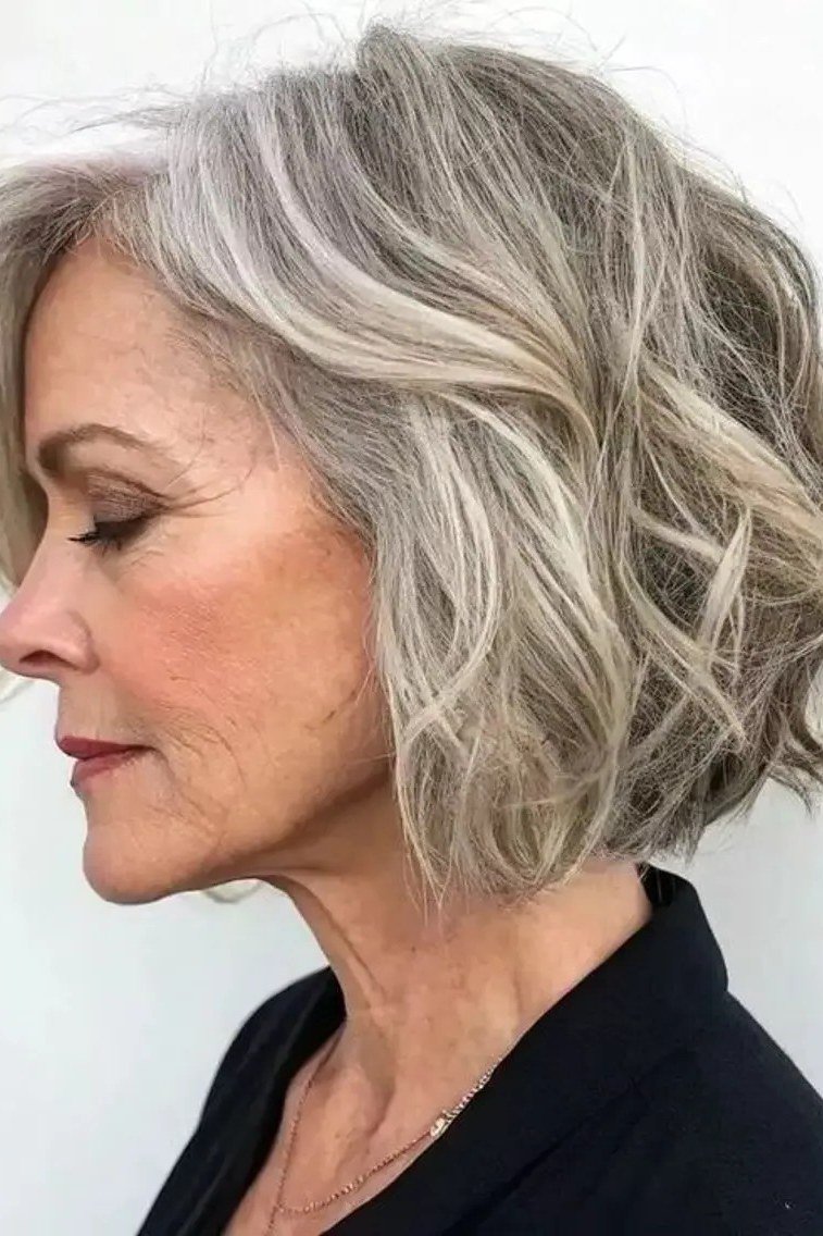 Blonde Wavy Bob with Soft Curls, chic bob haircut for women over 50