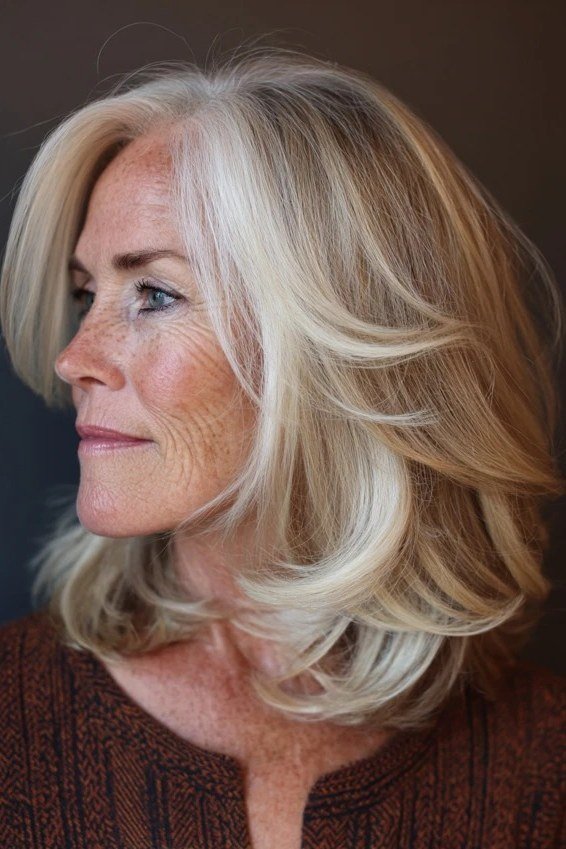 Classic silver layered bob, a polished office haircut for women over 40