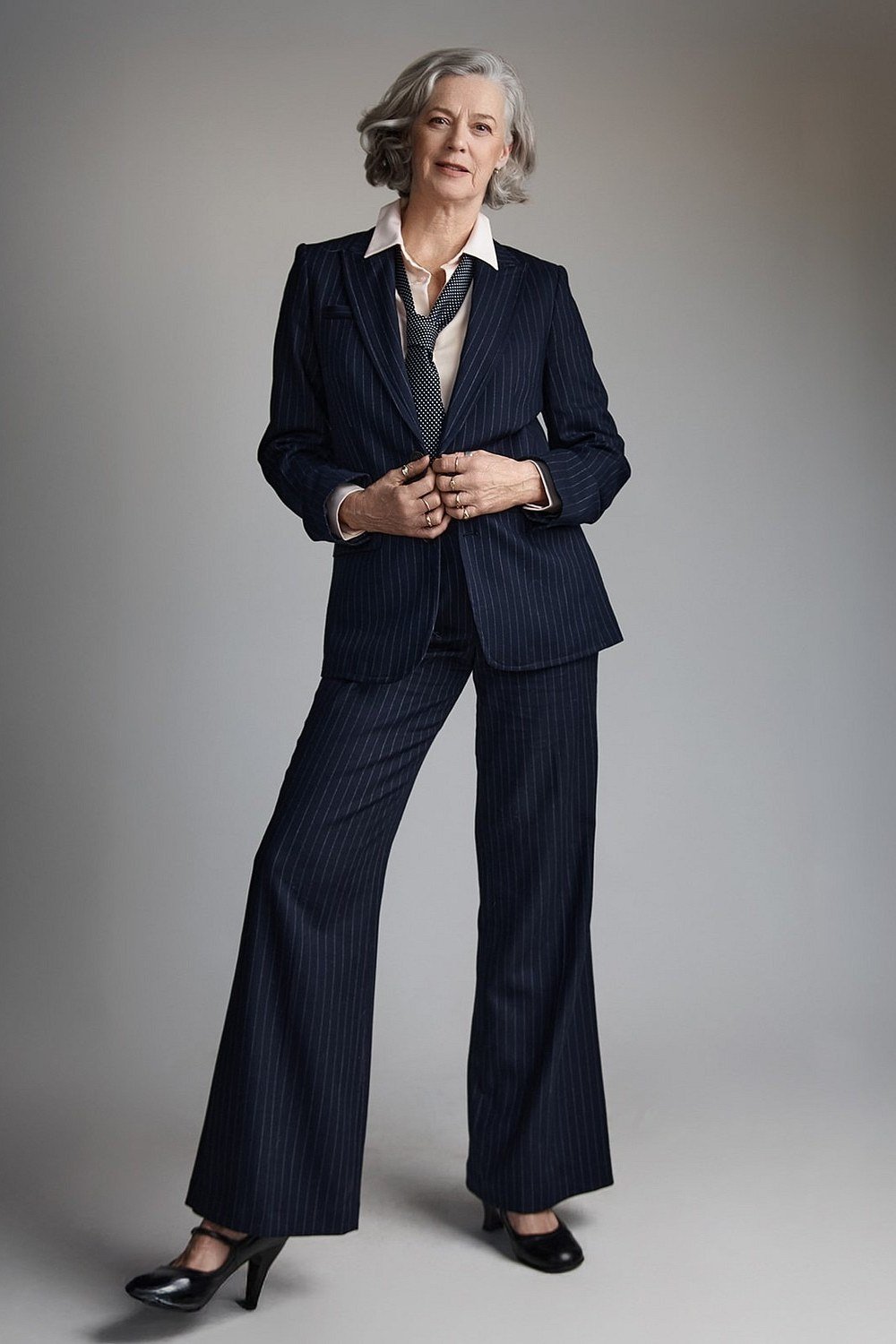 Navy suit in a studio