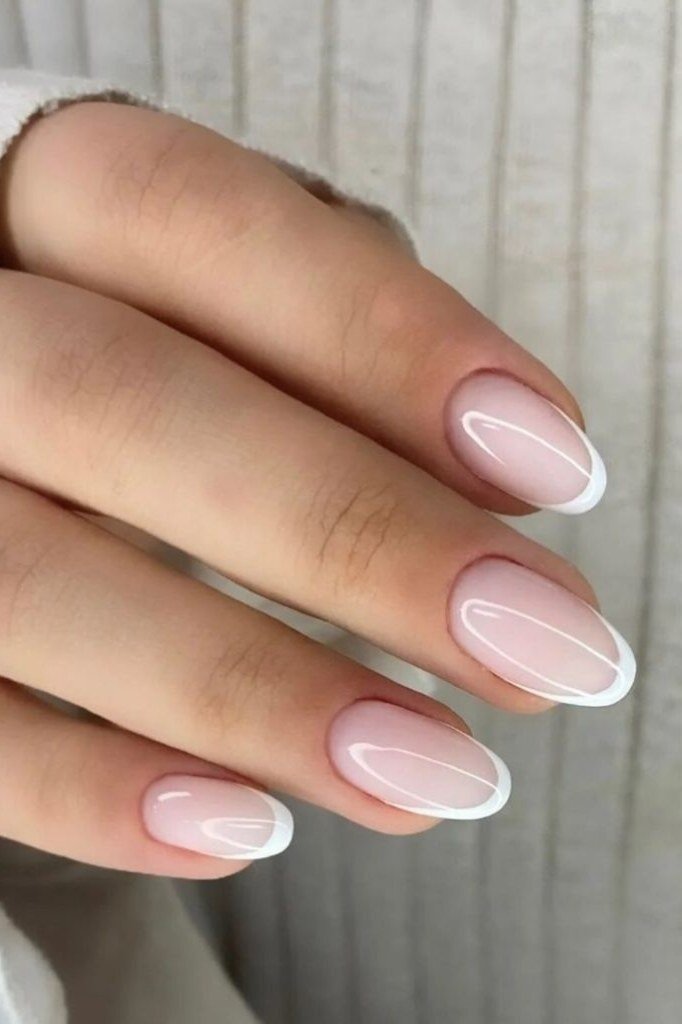 Almond White French Tips - nude nail art idea for women over 40