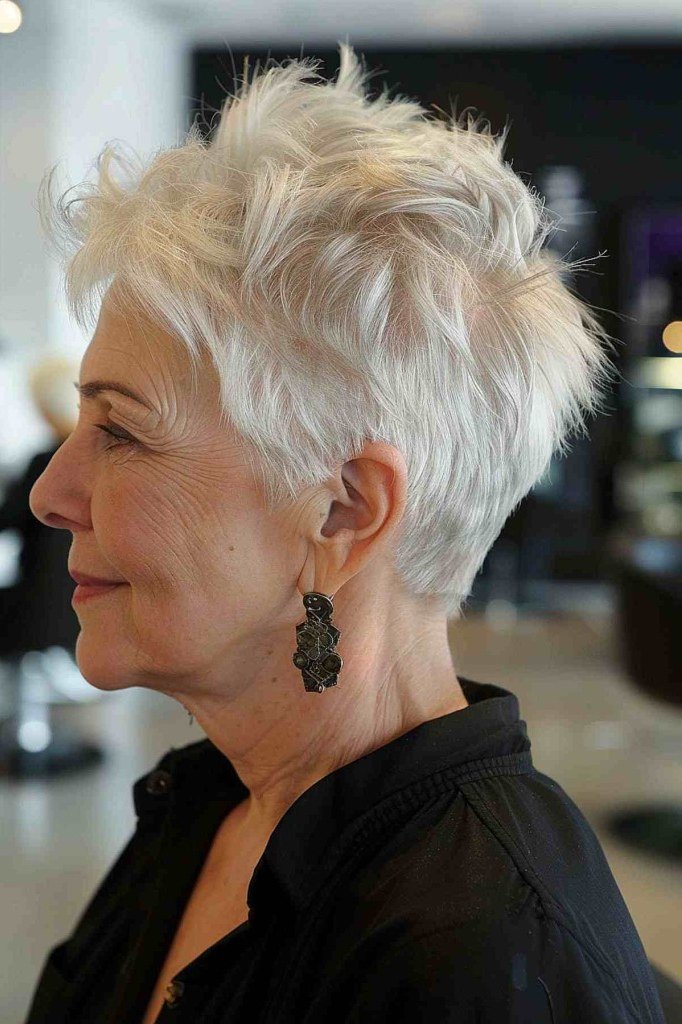 White Spiky Pixie with Texture - sassy hairstyle for older women
