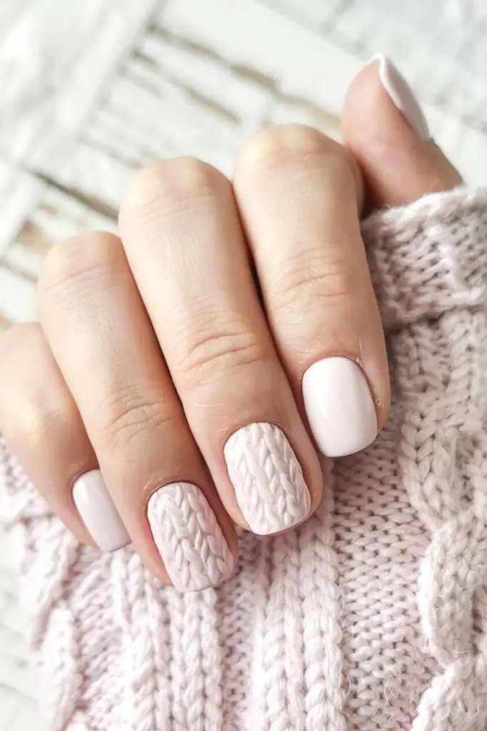 Blush Pink Nails with Knit Accent for women over 60