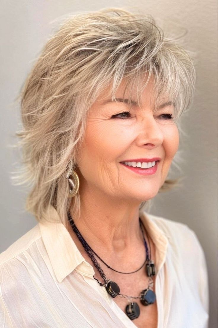 Silver Choppy Layered Bob for women over 60