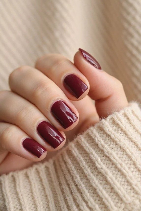 Burgundy Short Nails, fall nail color idea for women over 50