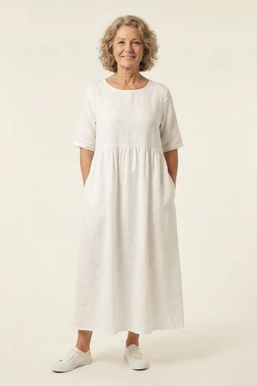 Minimalist White Tiered Midi summer outfit idea for women over 60