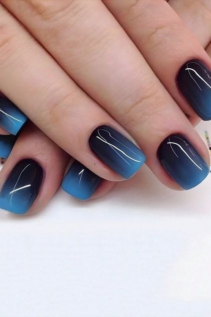 Navy blue ombre, short nails, glossy, ombre nail design for women over 60
