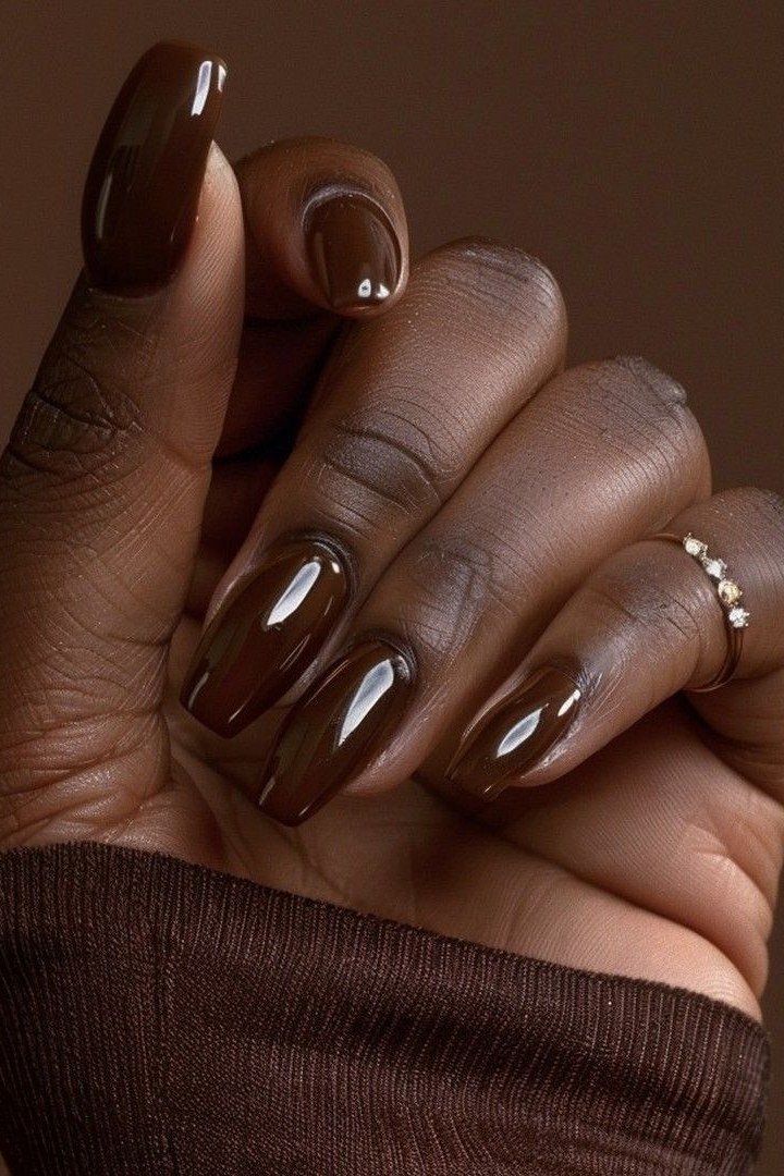 Dark Chocolate Nails on Deep Skin, chocolate brown fall nail design for women over 60