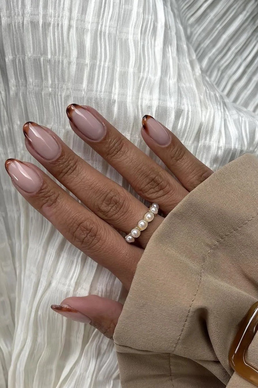 Camel Cream Oval Nails - old money fall nail color for women over 40