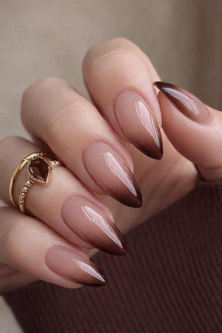 Brown Ombre Almond Nails - brown nail idea for women over 50