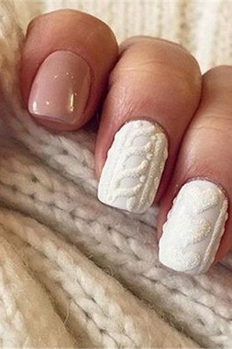 Pink Nails with White Cable Knit Accents for women over 60