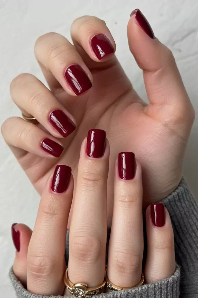 44. Classic Burgundy Short Nails - Thanksgiving nail art idea for women over 50